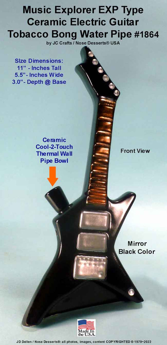 #1864: Classic Vintage 1970's Design Reproduction, Ceramic ‘Explorer EXP’ Type Electric Guitar, Ceramic Glass Tobacco Bong Water Pipe, USA FREE SHIPPING!
