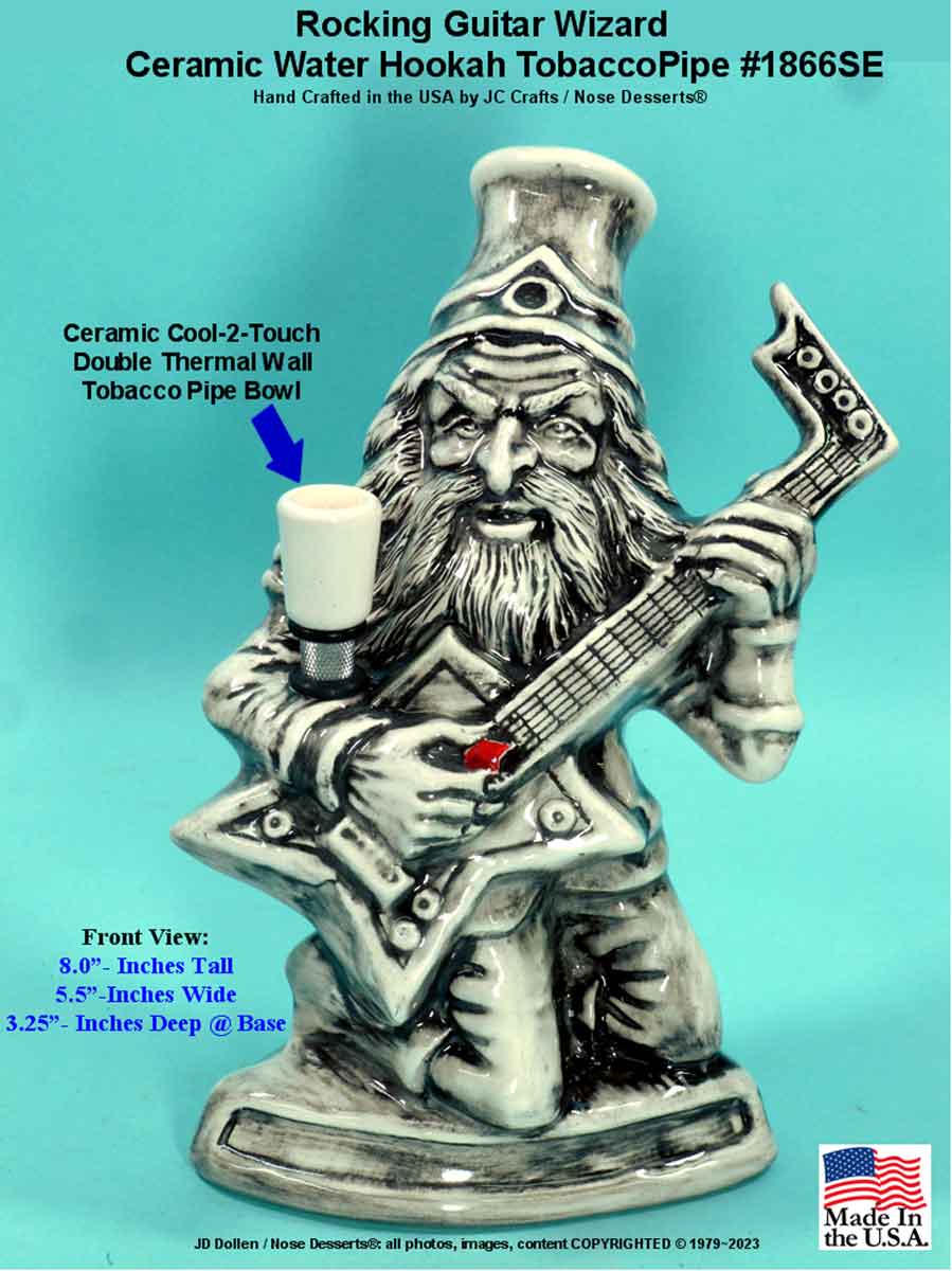 #1866SE: Classic Vintage 1970's Reproduction, Magic Wizard Rocking Guitar Sculpted Ceramic Glass Rumph Tobacco Bong Water Pipe - FREE SHIPPING!