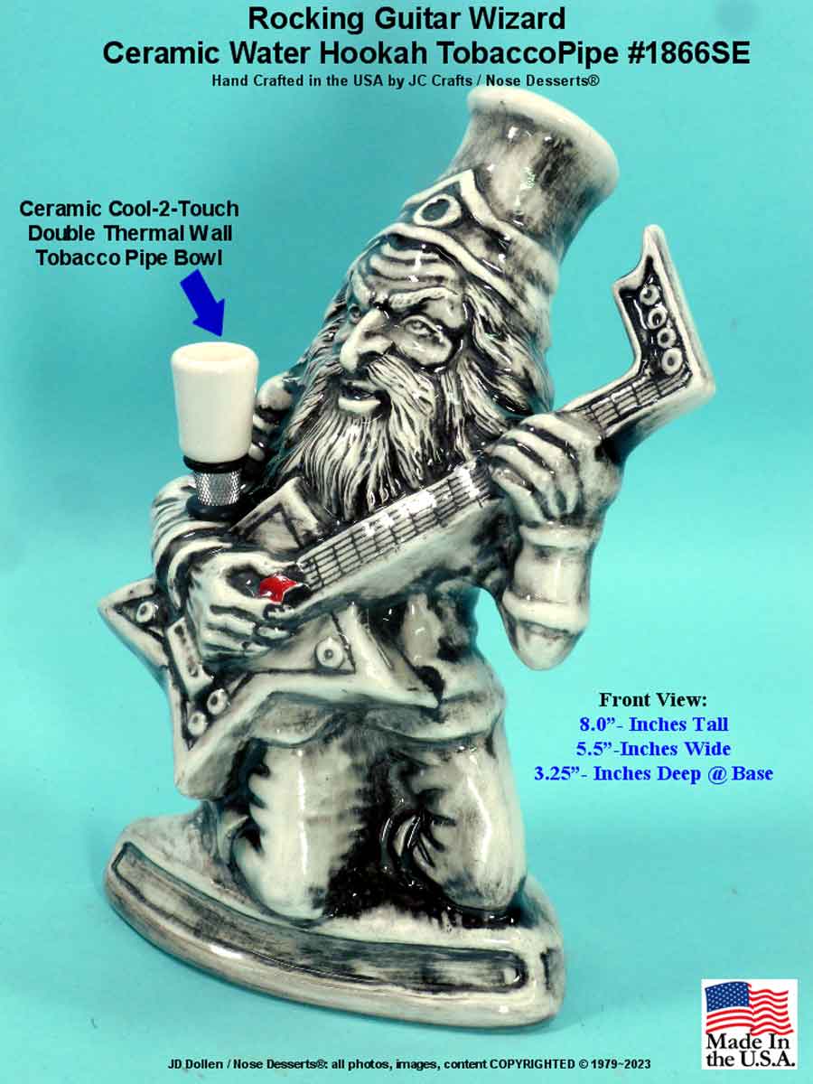 #1866SE: Classic Vintage 1970's Reproduction, Magic Wizard Rocking Guitar Sculpted Ceramic Glass Rumph Tobacco Bong Water Pipe - FREE SHIPPING!