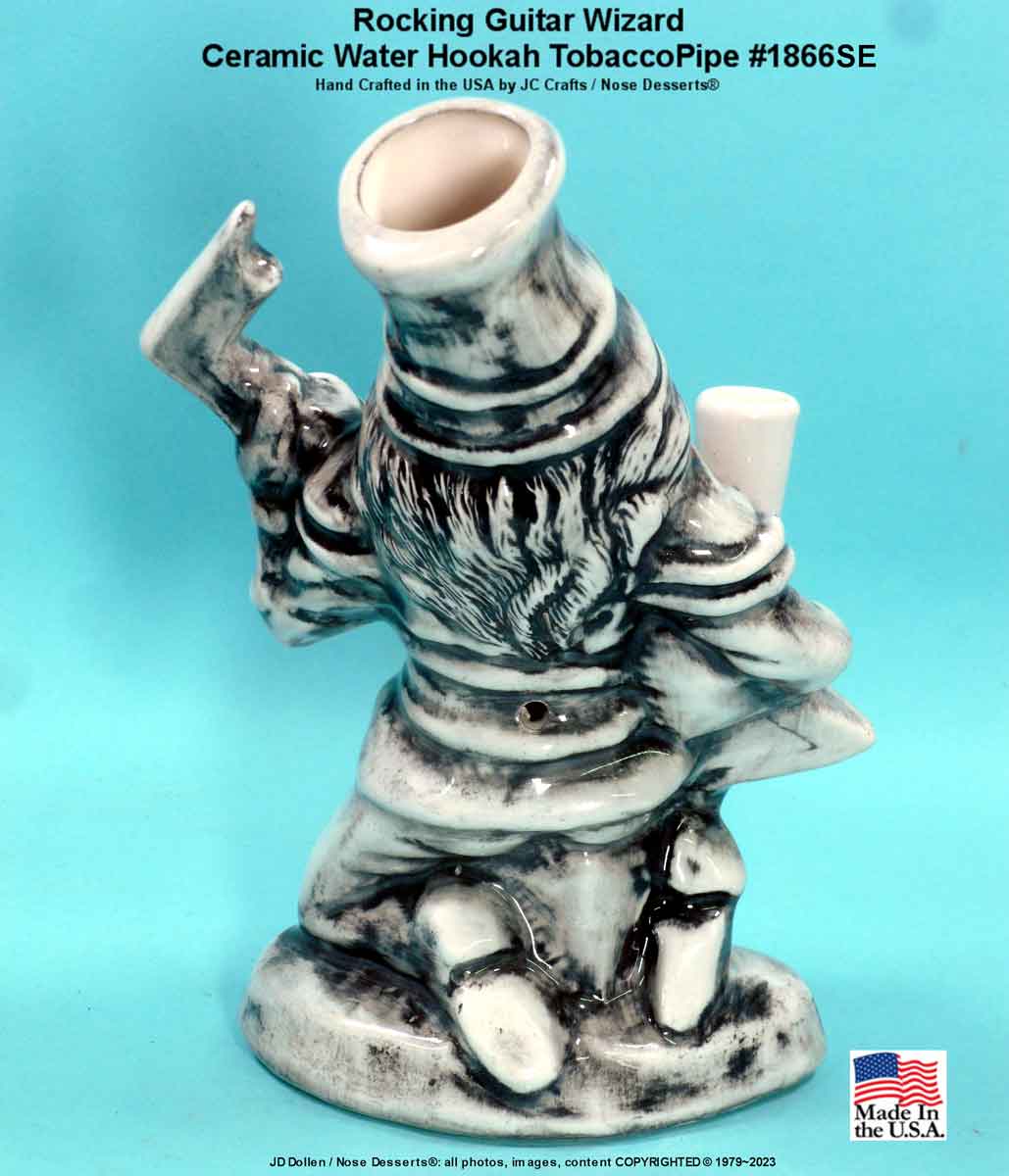 #1866SE: Classic Vintage 1970's Reproduction, Magic Wizard Rocking Guitar Sculpted Ceramic Glass Rumph Tobacco Bong Water Pipe - FREE SHIPPING!