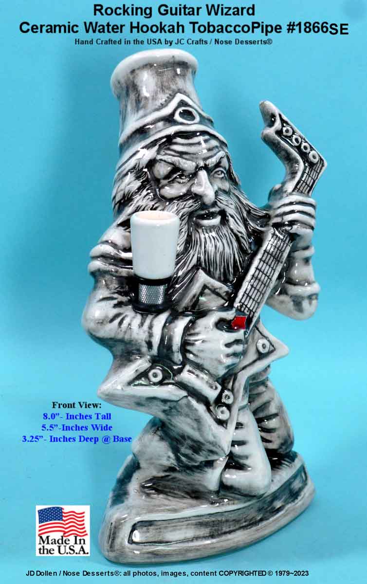 #1866SE: Classic Vintage 1970's Reproduction, Magic Wizard Rocking Guitar Sculpted Ceramic Glass Rumph Tobacco Bong Water Pipe - FREE SHIPPING!