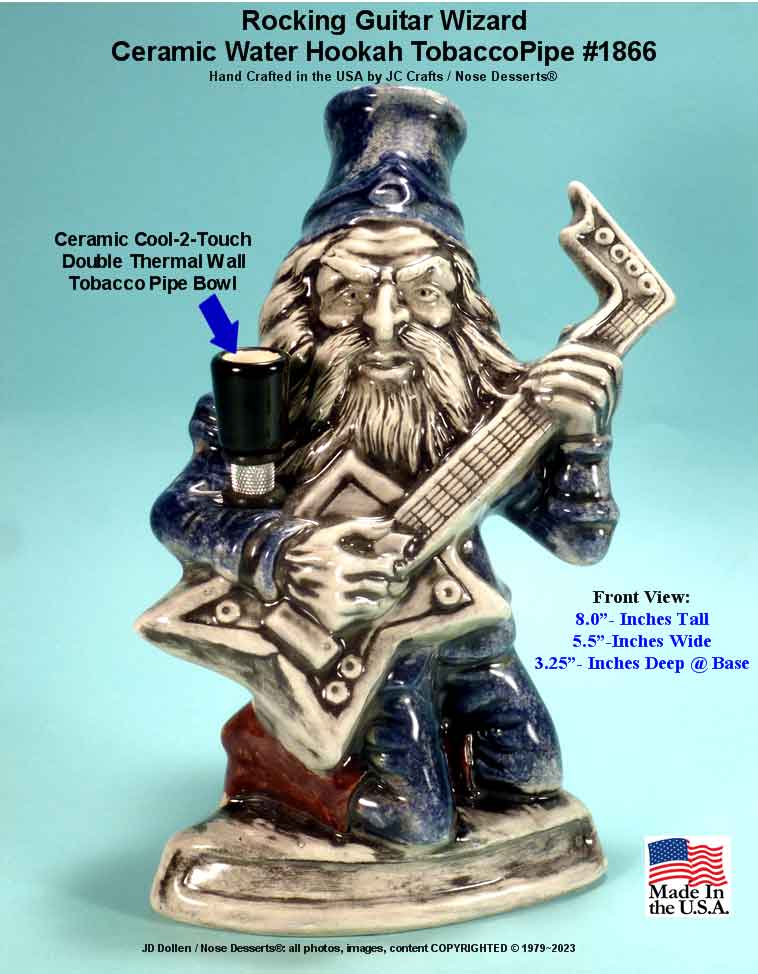 #1866: Classic Vintage 1970's Reproduction, Magic Wizard Rocking Guitar Sculpted Ceramic Glass Rumph Tobacco Bong Water Pipe - FREE SHIPPING!