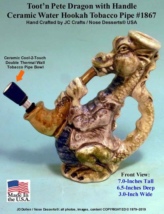 #1867: Classic Vintage 1970's Rumph Type Reproduction, Magic Pete Dragon  Rock'n Saxophone, Ceramic Glass Tobacco Bong Water Pipe, USA FREE SHIPPING!