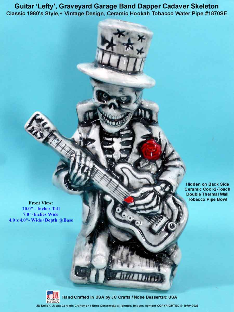 #1870SE: Classic Vintage 1980's Reproduction, 'Lefty' Garage Band Rocking Guitar Sculpted Ceramic Glass Rumph Style Tobacco Bong Water Pipe - FREE SHIPPING!