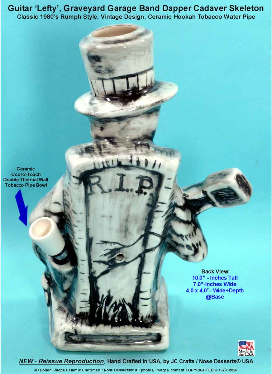 #1870SE: Classic Vintage 1980's Reproduction, 'Lefty' Garage Band Rocking Guitar Sculpted Ceramic Glass Rumph Style Tobacco Bong Water Pipe - FREE SHIPPING!