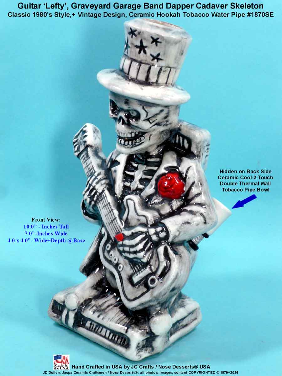 #1870SE: Classic Vintage 1980's Rumph Style Reproduction, 'Lefty' Garage Band Rocking Guitar Sculpted Ceramic Glass Tobacco Bong Water Pipe - FREE SHIPPING!