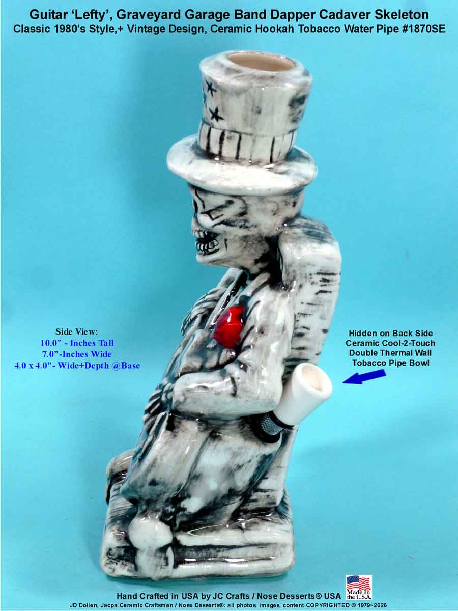 #1870SE: Classic Vintage 1980's Rumph Style Reproduction, 'Lefty' Garage Band Rocking Guitar Sculpted Ceramic Glass Tobacco Bong Water Pipe - FREE SHIPPING!