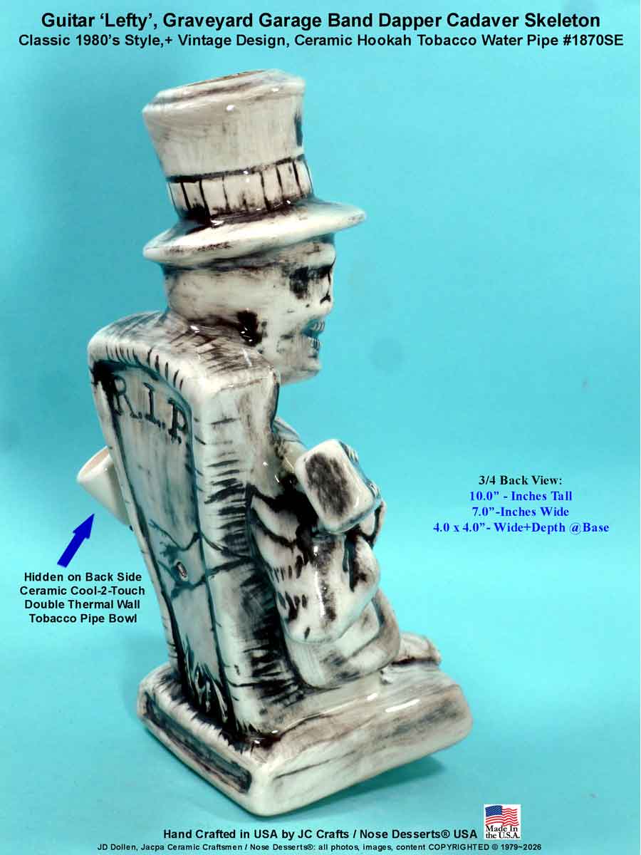 #1870SE: Classic Vintage 1980's Rumph Style Reproduction, 'Lefty' Garage Band Rocking Guitar Sculpted Ceramic Glass Tobacco Bong Water Pipe - FREE SHIPPING!