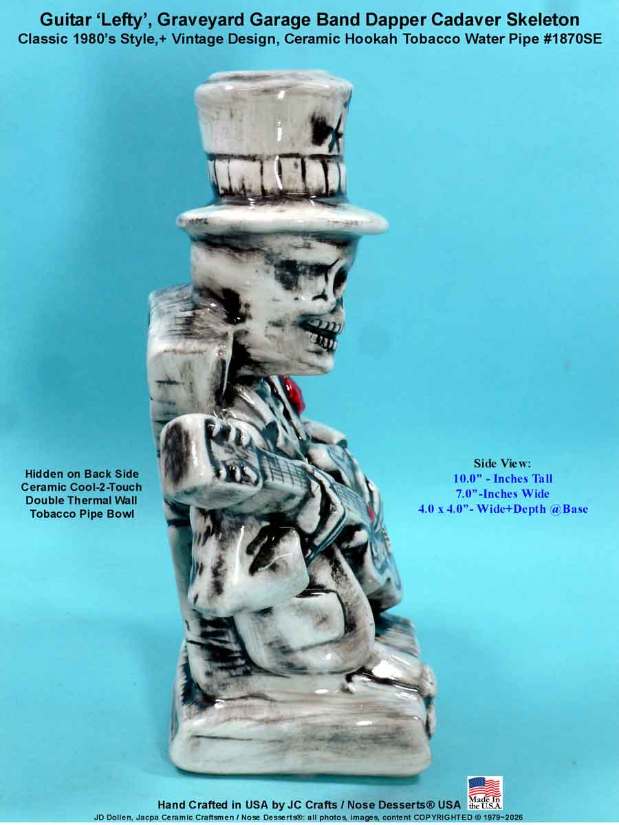 #1870SE: Classic Vintage 1980's Rumph Style Reproduction, 'Lefty' Garage Band Rocking Guitar Sculpted Ceramic Glass Tobacco Bong Water Pipe - FREE SHIPPING!
