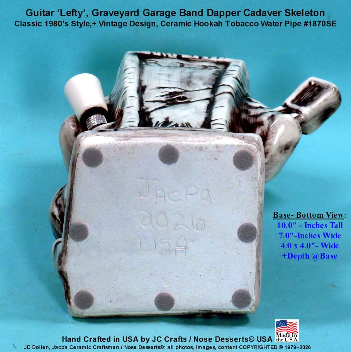 #1870SE: Classic Vintage 1980's Rumph Style Reproduction, 'Lefty' Garage Band Rocking Guitar Sculpted Ceramic Glass Tobacco Bong Water Pipe - FREE SHIPPING!