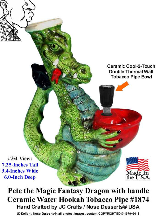 Classic Vintage Reproduction of Pete Magic Dragon, Full Color, Ceramic Rumph Style Water Hookah Tobacco Bong Pipe - FREE SHIPPING!