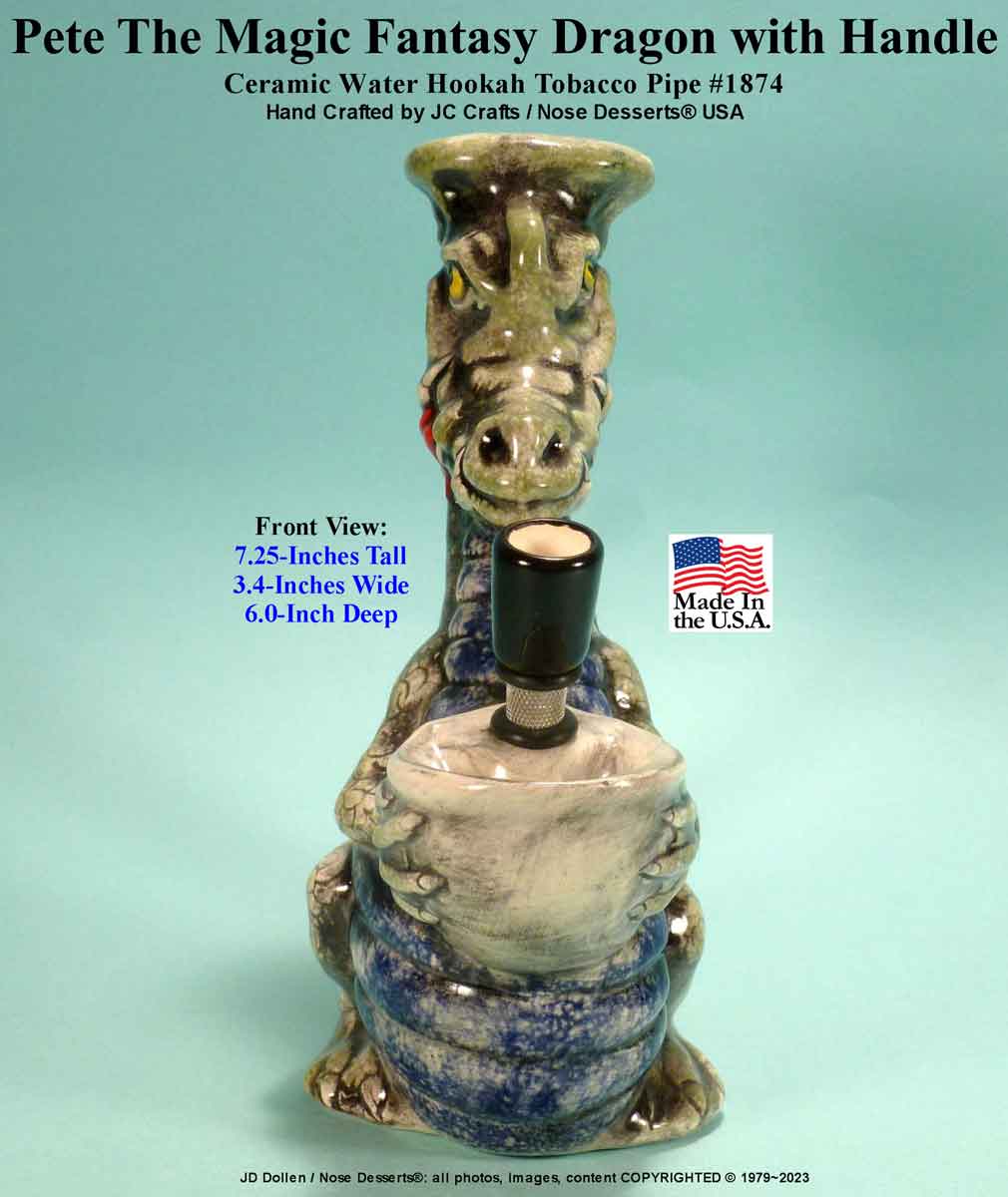 Classic Vintage Reproduction of Pete Magic Dragon, Full Color, Ceramic Rumph Style Water Hookah Tobacco Bong Pipe - FREE SHIPPING!