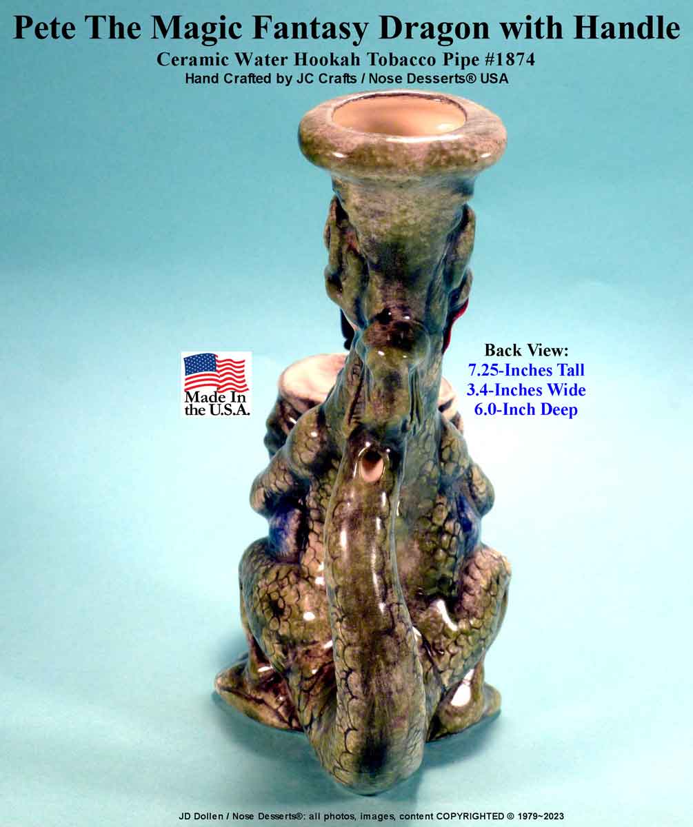 Classic Vintage Reproduction of Pete Magic Dragon, Full Color, Ceramic Rumph Style Water Hookah Tobacco Bong Pipe - FREE SHIPPING!