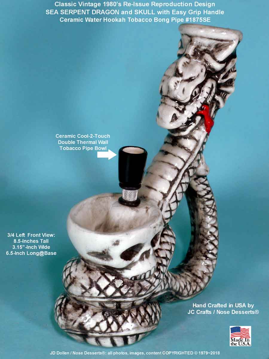 #1875SE: Special Edition Magic Fantasy Dragon and Skull, Ceramic Glass Rumph Tobacco Bong Water Hookah Pipe USA - FREE SHIPPING!