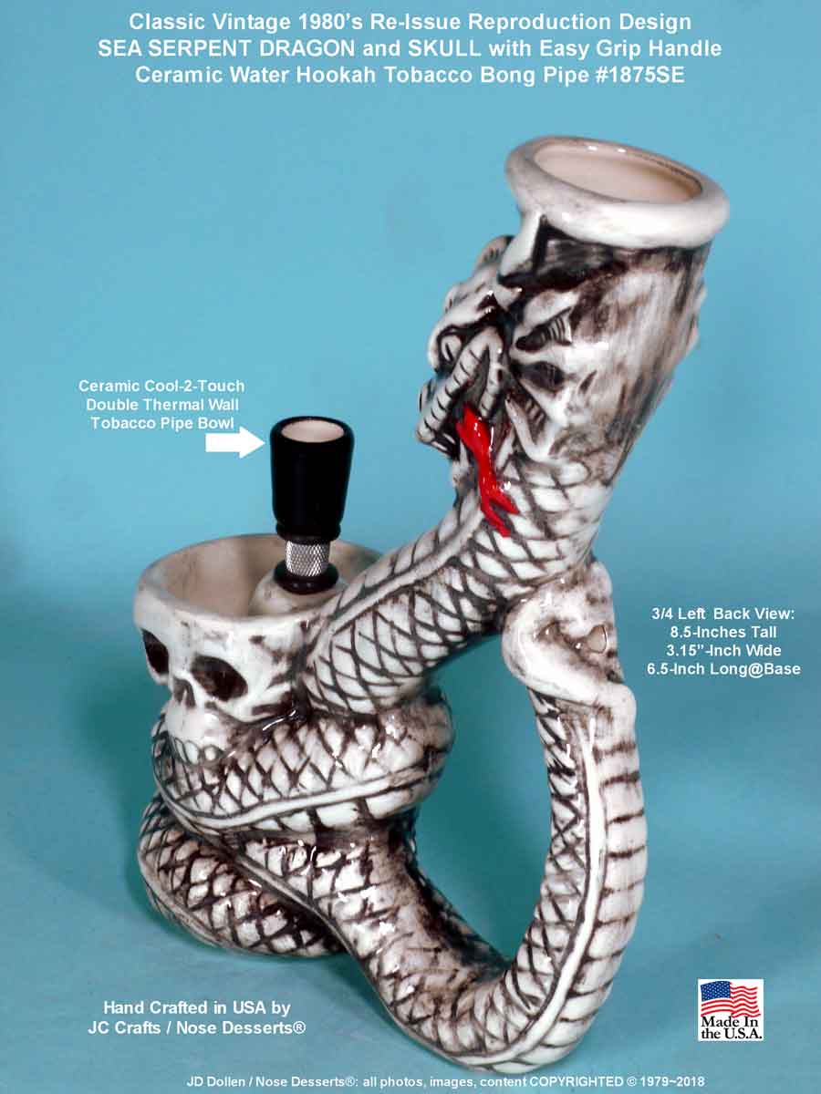 #1875SE: Special Edition Magic Fantasy Dragon and Skull, Ceramic Glass Rumph Tobacco Bong Water Hookah Pipe USA - FREE SHIPPING!
