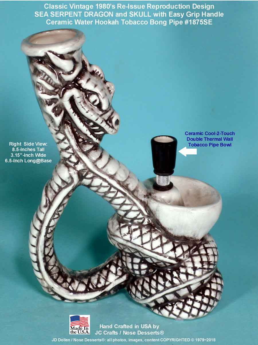 #1875SE: Special Edition Magic Fantasy Dragon and Skull, Ceramic Glass Rumph Tobacco Bong Water Hookah Pipe USA - FREE SHIPPING!