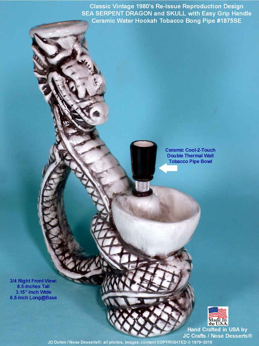 #1875SE: Special Edition Magic Fantasy Dragon and Skull, Ceramic Glass Rumph Tobacco Bong Water Hookah Pipe USA - FREE SHIPPING!