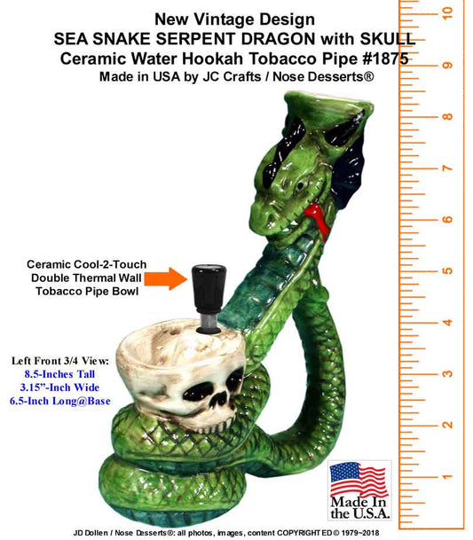 Magic Fantasy Dragon Skull, Ceramic Glass Rumph Tobacco Bong Water Hookah Pipe #1875 USA - FREE SHIPPING!