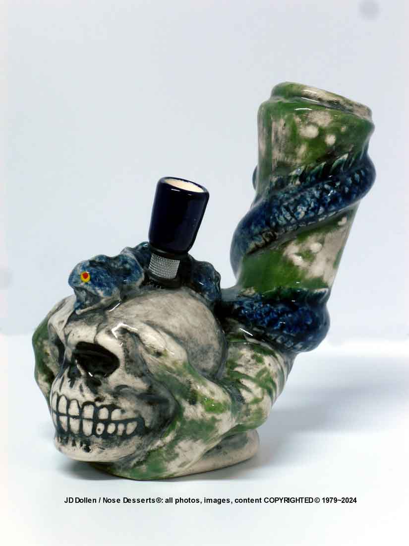 #1876: Classic Vintage Reproduction, Human Skull in Claw with Serpent, Rumph Style, Vintage - 1970's Classic, New Reproduction, Ceramic Glass Water Hookah Bong Tobacco Pipe, USA - FREE SHIPPING!