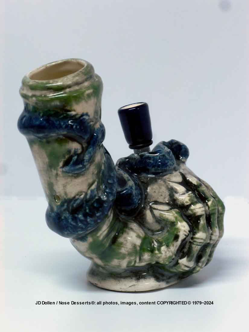 #1876: Classic Vintage Reproduction, Human Skull in Claw with Serpent, Rumph Style, Vintage - 1970's Classic, New Reproduction, Ceramic Glass Water Hookah Bong Tobacco Pipe, USA - FREE SHIPPING!