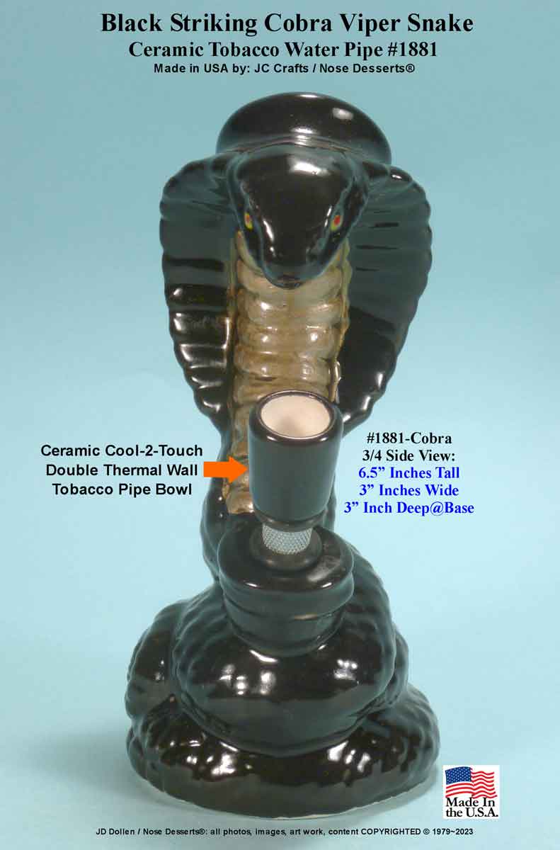 King Cobra Viper Black Ceramic Water bong Hookah Tobacco Pipe Rumph #1881blk, Made in USA - FREE SHIPPING!