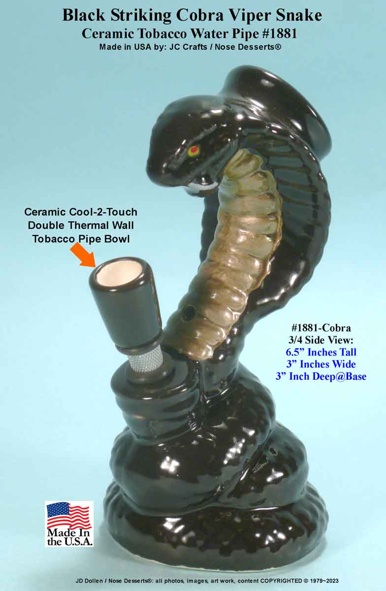 King Cobra Viper Black Ceramic Water bong Hookah Tobacco Pipe Rumph #1881blk, Made in USA - FREE SHIPPING!
