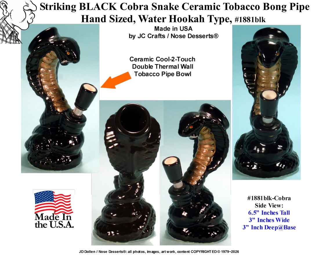 King Cobra Viper Black Ceramic Water bong Hookah Tobacco Pipe Rumph #1881blk, Made in USA - FREE SHIPPING!
