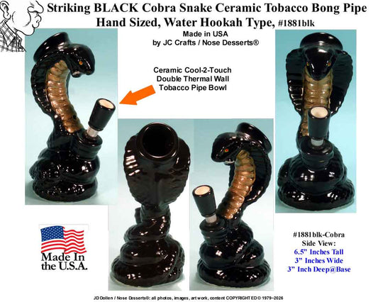 King Cobra Viper Black Ceramic Water bong Hookah Tobacco Pipe Rumph #1881blk, Made in USA - FREE SHIPPING!