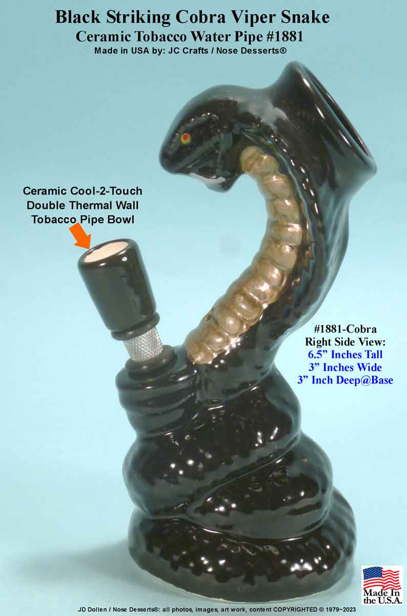 King Cobra Viper Black Ceramic Water bong Hookah Tobacco Pipe Rumph #1881blk, Made in USA - FREE SHIPPING!