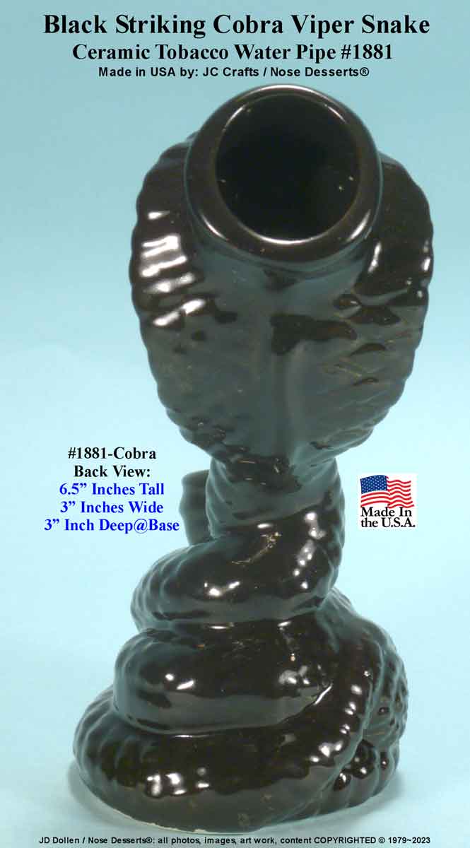 King Cobra Viper Black Ceramic Water bong Hookah Tobacco Pipe Rumph #1881blk, Made in USA - FREE SHIPPING!