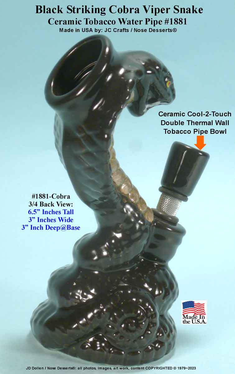 King Cobra Viper Black Ceramic Water bong Hookah Tobacco Pipe Rumph #1881blk, Made in USA - FREE SHIPPING!