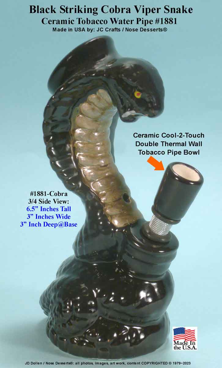 King Cobra Viper Black Ceramic Water bong Hookah Tobacco Pipe Rumph #1881blk, Made in USA - FREE SHIPPING!