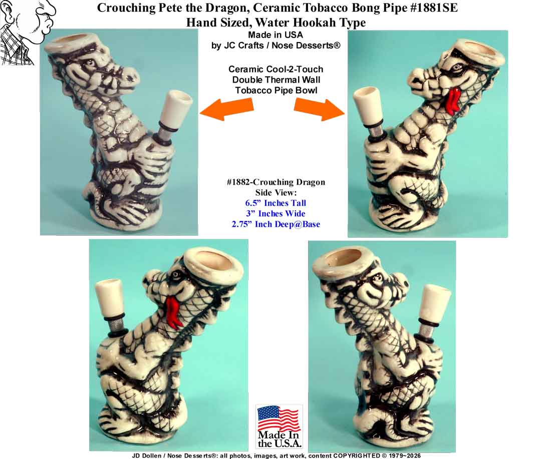 Classic Vintage Style 1970's, Pete The Dragon, Ceramic Tobacco Water Bong Hookah Pipe Rumph - FREE SHIPPING!