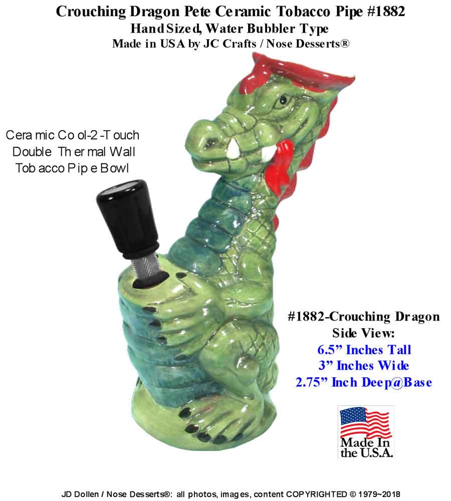 Classic Vintage Style 1970's, Pete The Dragon, FULL COLOR, Ceramic Glass Tobacco Water Bong Hookah Pipe Rumph - FREE SHIPPING!