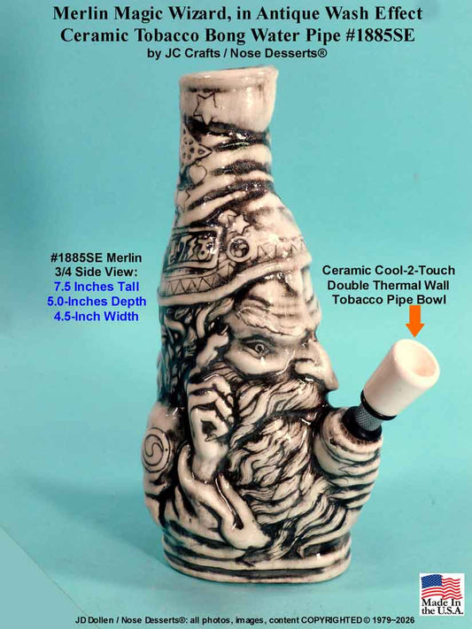 Classic Vintage Reproduction of Rumph Style, Magic Merlin Wizard SPECIAL EDITION Ceramic Glass Tobacco Bong Water Pipe, Made in USA, FREE SHIPPING!