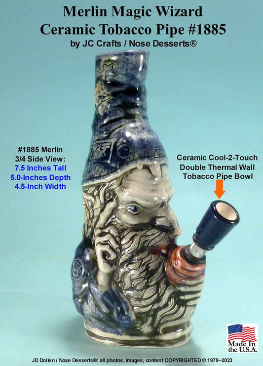 Classic Vintage Reproduction of Rumph Style, Magic Merlin Wizard Ceramic Glass Tobacco Bong Water Pipe, Made in USA, FREE SHIPPING!