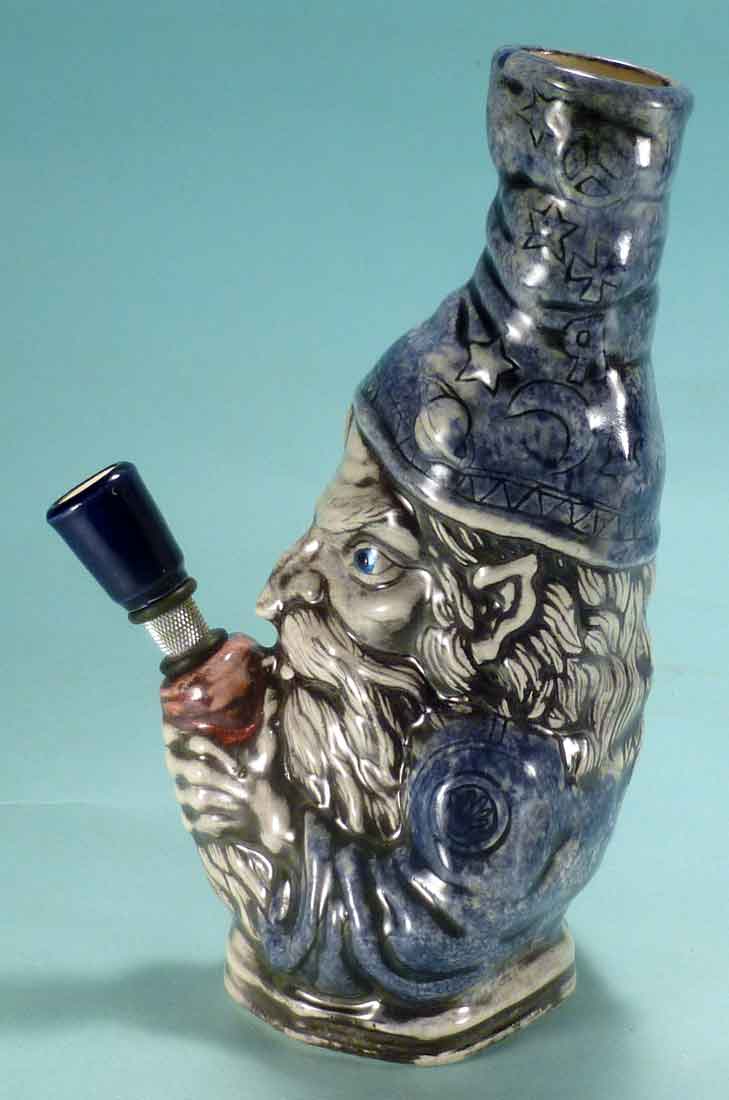 Classic Vintage Reproduction of Rumph Style, Magic Merlin Wizard Ceramic Glass Tobacco Bong Water Pipe, Made in USA, FREE SHIPPING!