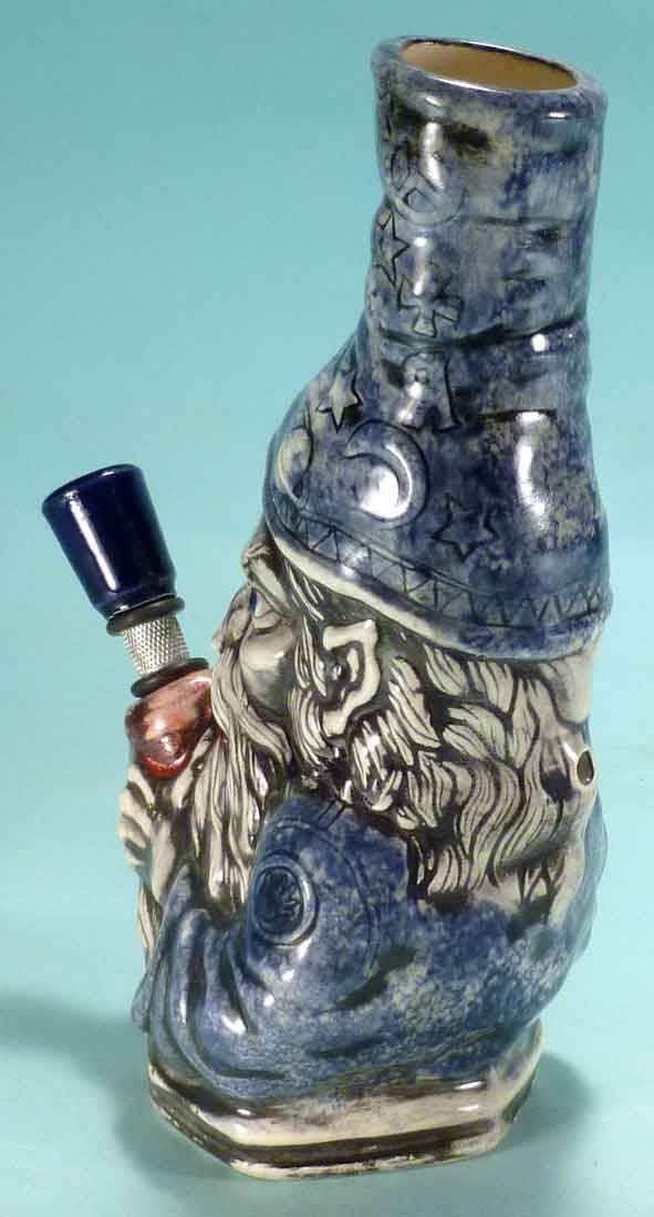 Classic Vintage Reproduction of Rumph Style, Magic Merlin Wizard Ceramic Glass Tobacco Bong Water Pipe, Made in USA, FREE SHIPPING!