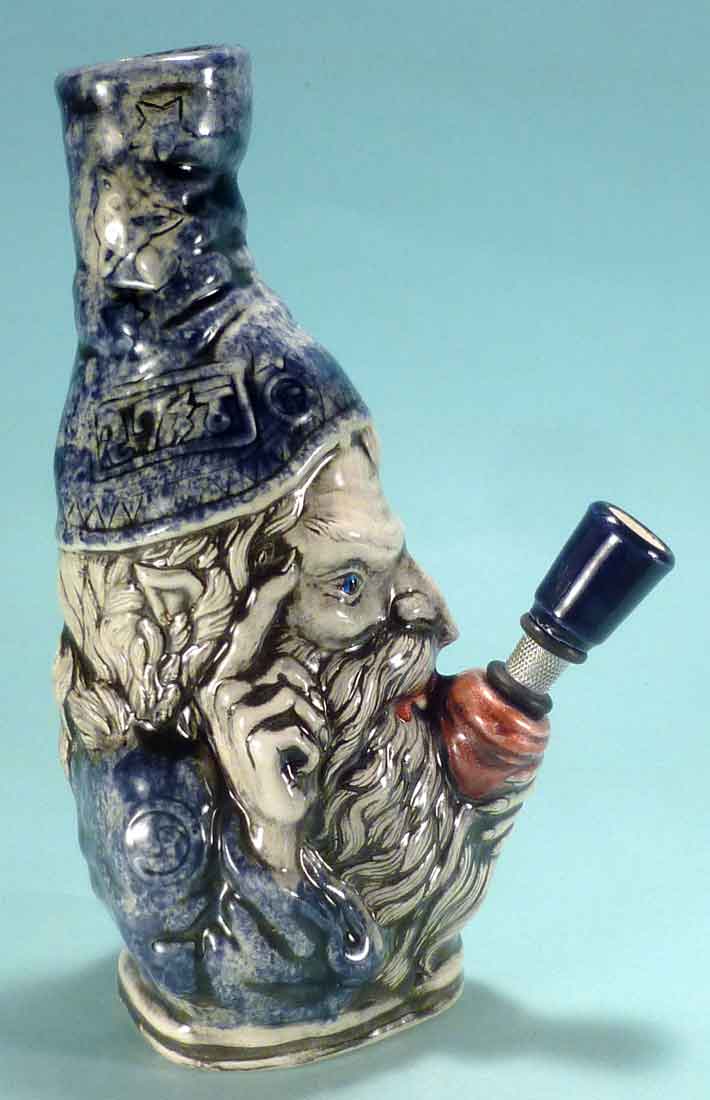 Classic Vintage Reproduction of Rumph Style, Magic Merlin Wizard Ceramic Glass Tobacco Bong Water Pipe, Made in USA, FREE SHIPPING!