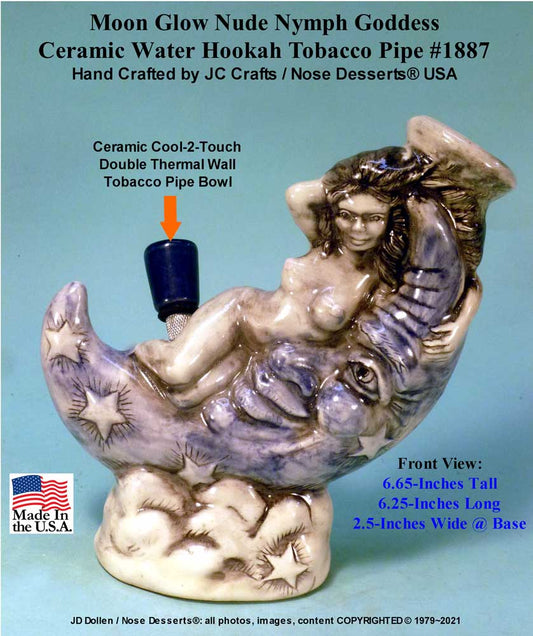 #1887: Vintage Design Classic Style 1970's Reproduction: Moon Glow Princess Fairy Goddess, Rumph Type, Ceramic Glass, Water Hookah Type Tobacco Waterpipe, FREE SHIPPING!