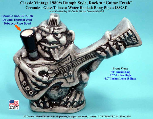 #1892SE: Classic Vintage 1970's Rumph Type Reproduction, The Guitar Freak, Bad Ass Axe Shredder, Ceramic Glass Tobacco Bong Water Pipe, USA FREE SHIPPING!