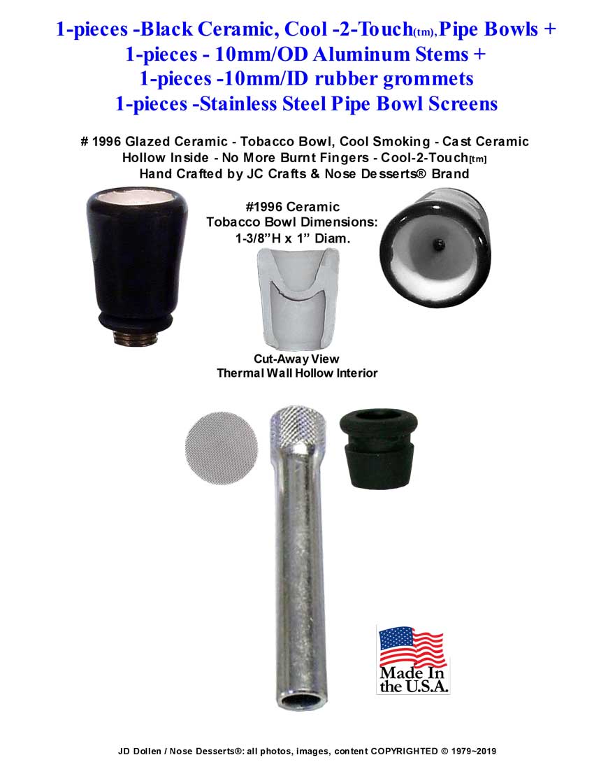 #1996: Aluminum Water-Pipe Parts Set-Up, Tobacco Bong, with Jacpa Ceramic Glass Bowl, 1.5 - Thru - 5.5wl, Your Choice-inch Stem Tubes+Rubber Grommets - FREE SHIPPING!