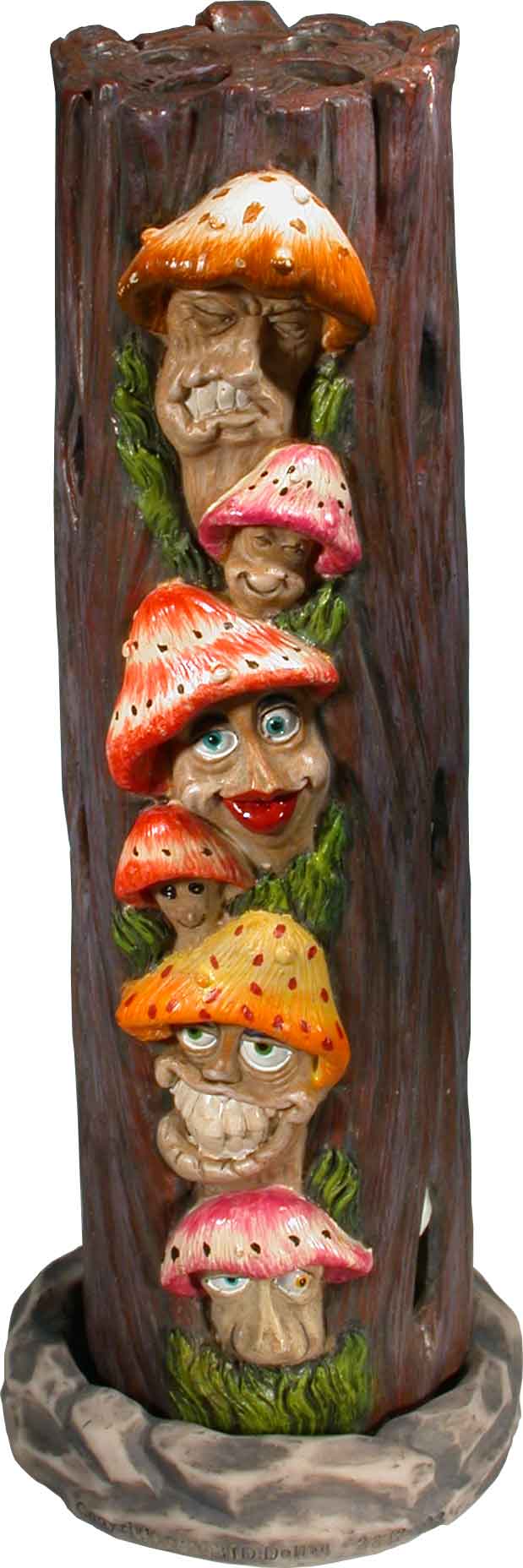 #0400-2836-02: Magic Mushroom Family Fantasy Forest Wonderland Tower, Stick Incense Burner Ash-Catcher, by Nose Desserts® FREE SHIPPING!