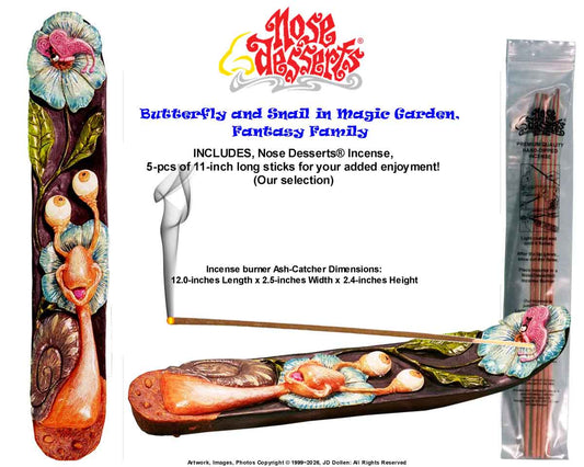 Butterfly and Snail in Magic Garden, Fantasy Family, Stick Incense Ash-catcher Burner