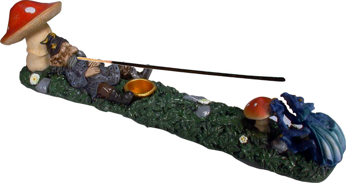 #0400-2877: Magic Wizard and Dragon in Mushroom Garden Stick + Cone Incense Burner #2877 USA, FREE SHIPPING!