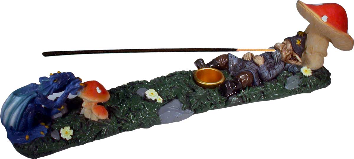 #0400-2877: Magic Wizard and Dragon in Mushroom Garden Stick + Cone Incense Burner #2877 USA, FREE SHIPPING!