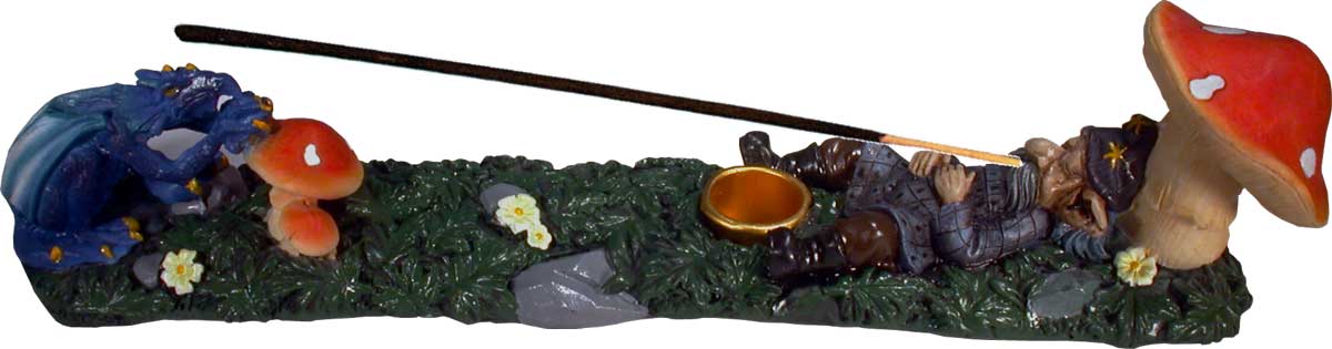 #0400-2877: Magic Wizard and Dragon in Mushroom Garden Stick + Cone Incense Burner #2877 USA, FREE SHIPPING!