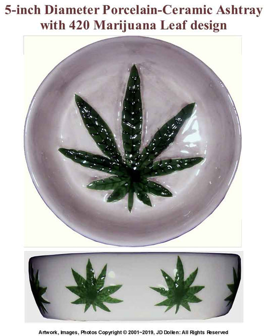 #2878 Magic 420 Cannabis Leaf Design, Detailed Raised Carved Relief, Ceramic-Glass ‘Ashtray’ or ‘Candy Dish’, FREE SHIPPING!