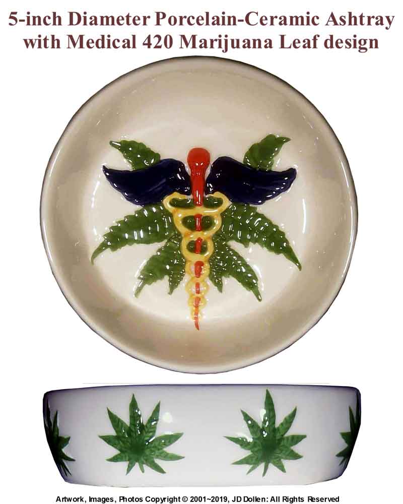 #2882 Magic 420 Medical Cannabis Leaf Design, Detailed Raised Carved Relief, Ceramic-Glass ‘Ashtray’ or ‘Candy Dish’, FREE SHIPPING!