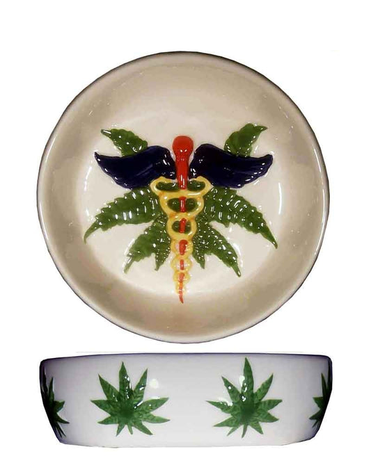 #2882 Magic 420 Medical Cannabis Leaf Design, Detailed Raised Carved Relief, Ceramic-Glass ‘Ashtray’ or ‘Candy Dish’, FREE SHIPPING!